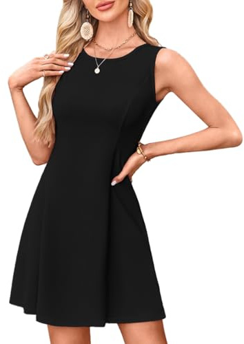 AOWVUTS Vestito Corto Donna Elegante Mini Abito Estivo Sexy Vestito da Sera Senza Maniche Scollo Girocollo A-Line Miniabito Bodycon Nero Casual Estate Aderente Festa Discoteca Cocktail