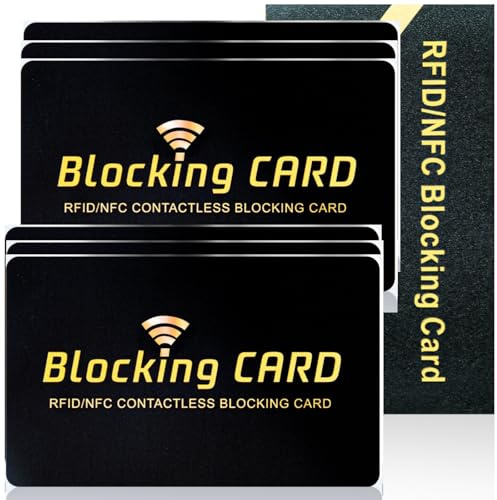 Aigee RFID Blocking Cards 6 Pack, Contactless NFC Debit Credit Card Passport Protector, One Card Protects Entire Wallet for Men and Women, New RFID Blocking Technology No Batteries Required (Black)