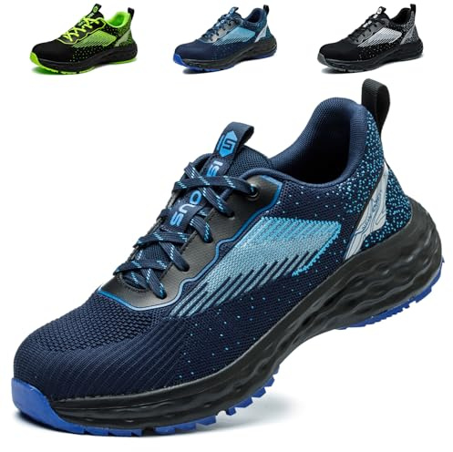 ISOOUS Chaussures de Sécurité Hommes Femmes Basket Légère Respirante Chaussures de Travail Confortable Antidérapante Embout Acier Bleu EU 44