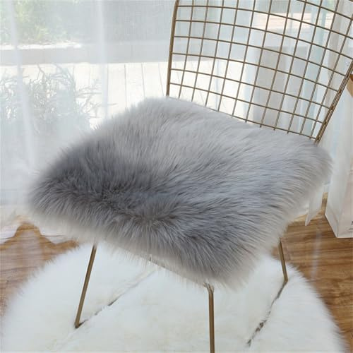 Cuscino quadrato per sedia in finta pelliccia, piccolo, soffice cuscino in finta pelle di agnello, quadrato, in peluche, per soggiorno e camera da letto (grigio, 30 x 30 cm)
