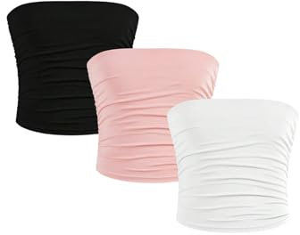 Milumia Girl's 3 Pack Tube Tops Shirt Ruched Strapless Sleeveless Solid Basic Bandeau Tops Black White Pink 11 Years