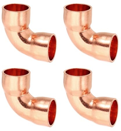 PATIKIL 10 mm 1 mm tjock armbågskoppling, 4 st 99,9 % ren kopparrörmontering 90 graders kort radie rörkontakt svetslödare för HVAC kylsystem