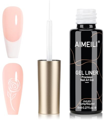 AIMEILI Esmalte Gel Nail Art Gel Liner Nail Polish Blanco Pincel Ultra Fino Líneas Precisas Art Painted UV/LED Secado Rápido, Vegano y Sin Crueldad DIY Casa y Salón, 8ml White
