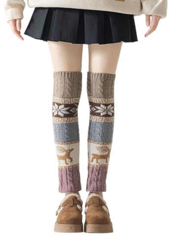 ZORVUJI Polainas de Navidad para Mujer, Calentadores de Piernas Largos de Punto, Calcetines de Invierno hasta la Rodilla para Niñas con Diseño de Copo de Nieve