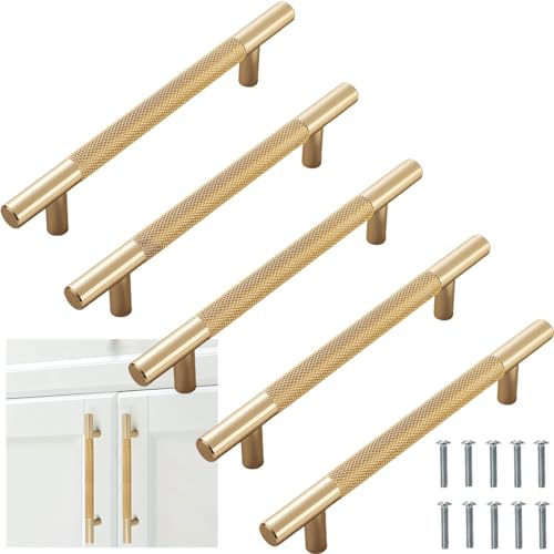 Bikasun 5 Pezzi maniglie dorate per armadi 128 mm, distanza tra i fori, maniglie per mobili oro, maniglie per armadi da cucina, maniglie per cassetti, Maniglie Armadio Camera da Letto