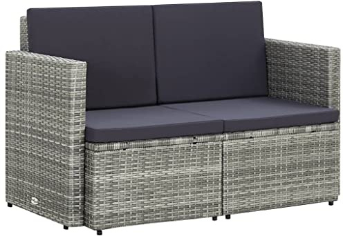 WEMYUFURN Sofá de jardín de 2 plazas de ratán sintético con marco de acero y tapicería, muebles de patio impermeables para exteriores, conjunto de asientos duraderos con fundas extraíbles, fácil