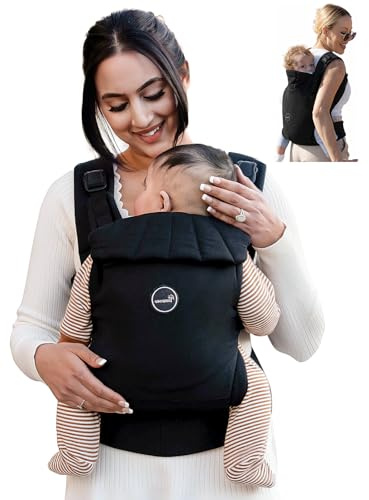 Grownsy Babytrage, Ein-Klick-Schnalle für Einfaches Anlegen, Bequemer Träger von Neugeborenem bis Kleinkind mit Kopfstütze (3-20kg), Ergonomisch & Leicht (Schwarz)