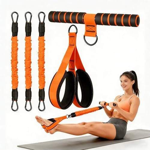 Pedal Resistance Band with Handle, Orange, 3 Tubes, 90LBS