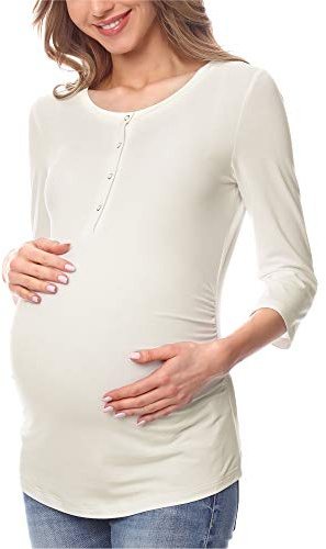 Be Mammy Moderskapskjorta för Dam med Omvårdnadsfunktion BE20-224 (Ecru (3/4 Ärmar), XL)