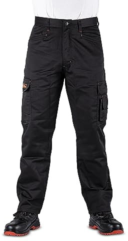 Black Hammer Mens Combat Work Trousers Cargo Pants Multi Pockets Joggers Reinforced Seams Tradesman Black (36W / 29L)