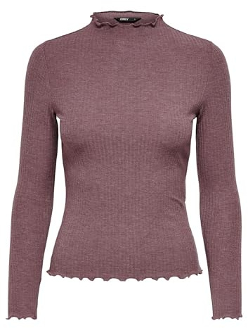 ONLY Onlemma L/S High Neck Top Noos JRS T-Shirt, Rose Brown/Details: Melange, S Donna