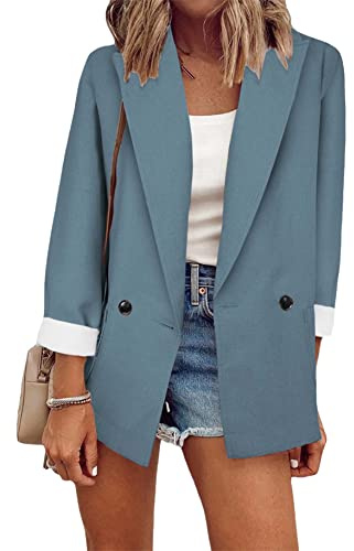 YMING Abito da Donna con Risvolto Solido Cardigan da Ufficio Leggero Blazer da Lavoro Allentato Abiti Primaverili su Misura Blu XXL