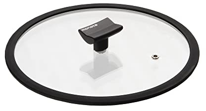 Moneta Coperchio Piatto, Bordo in Silicone e pomolo reggimestolo, 16 cm, Transparent And Black, 0004124516