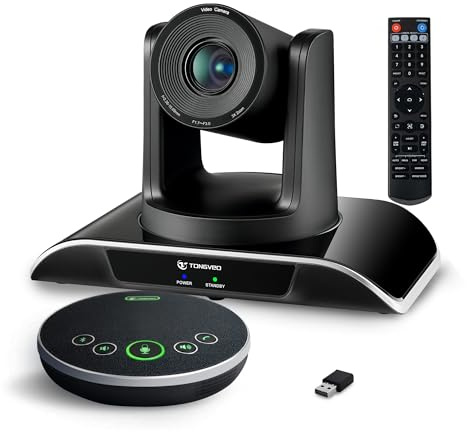 TONGVEO All-in-One Conference Room Video Camera System Al Auto-Tracking HD1080P 60fps 3X Optical Zoom USB3.0 HDMI PTZ Camera and Bluetooth Conference Speakerphone with Microphones