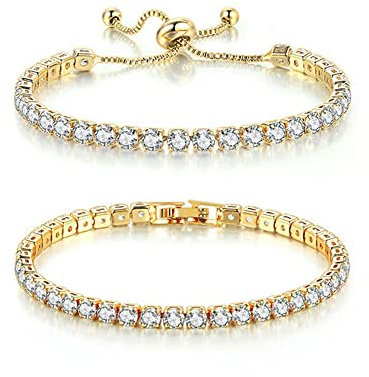 TOEECY Glänzende Tennisarmbänder Zirkonia Armband Verstellbar Schmuck Damenarmband Silberton Armkette Kristallbesetzt Armschmuck