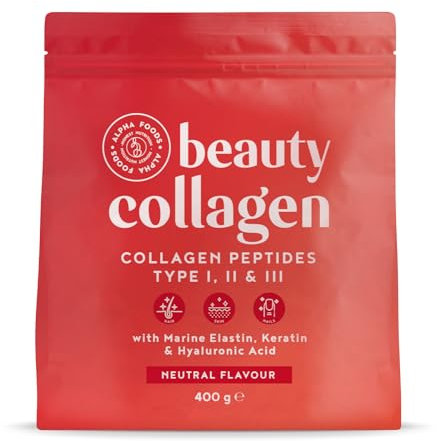 Collagen Pulver + Keratin + Hyaluronsäure [400g] | Premium Kollagen Hydrolysat | Peptide Typ 1, 2 und 3 | Hochdosiert Kollagenpulver | Geschmacksneutral | in Deutschland hergestellt | Alpha Foods