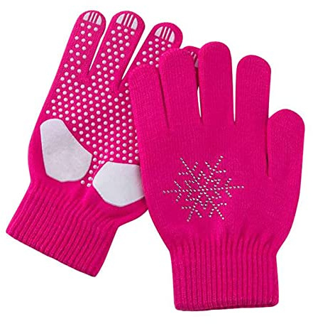 WISREMT Gants de Patinage Artistique pour Les Enfants Jeunes Filles Exercice de compétition, Gants d’Hiver Chauds avec Paume antidérapante, Gants de Patinage sur Glace avec Strass Flocons de Neige