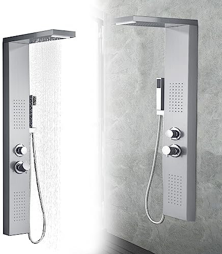 JOIEYOU Pannello doccia in acciaio inox spazzolato, per doccia e bagno (argento)