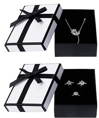 2 Stück 9× 7× 3cm Geschenkboxen Klein, Schmuck Geschenkboxen mit Deckel, Halskette Ohrring Geschenkbox Klein Geschenkschachtel für Schmuck(Weiß)