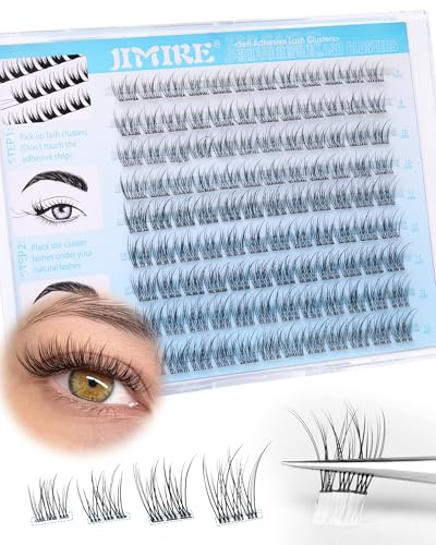 JIMIRE Self Adhesive Eyelashes Natural Pre Glued Lash Clusters No Glue Needed Press on Lashes Wispy Reusable Self Adhesive Cluster Lashes Eyelash Clusters Easy to Apply 9-12MM