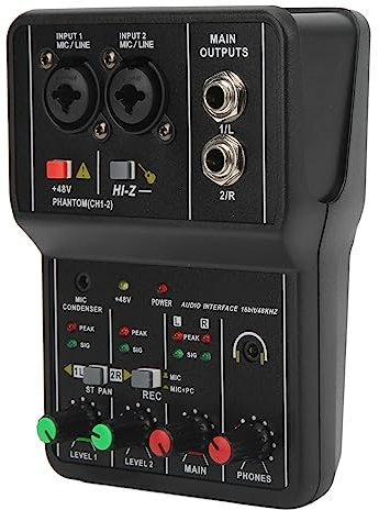 Mixer Audio a 2 Canali, Scheda Audio USB 48V Power Console di Missaggio Audio Compatta, Scheda Audio USB per Registrazione PC per Registrazione Musicale Karaoke Domestico