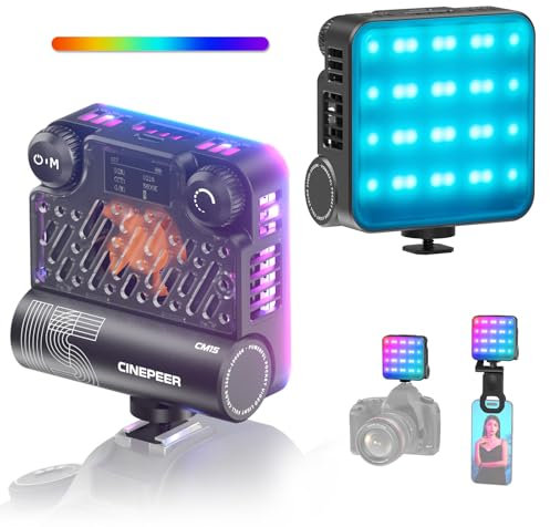 ZHIYUN CINEPEER CM15 15W RGB Lumière Vidéo, Lumière Selfie avec Support de Téléphone à Pince et Cold Shoe, Lampe Vidéo LED avec 18 Effets de Lumière, 2600mAh Cri 94+ Tlci 96+ 2500k-10000k pour Vlog TT