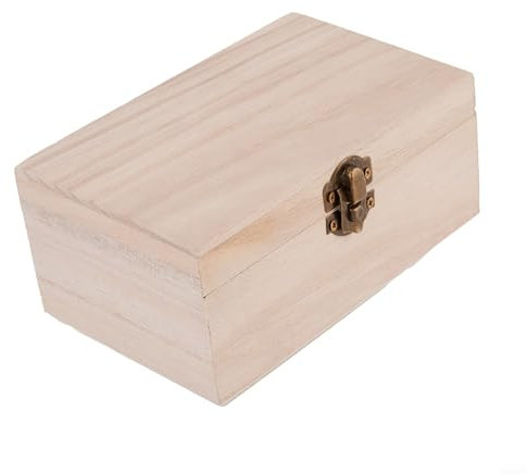 LVYXON Scatola portaoggetti in legno naturale, tinta unita, con coperchio, per artigianato, fai da te, per ricordi in legno (M)