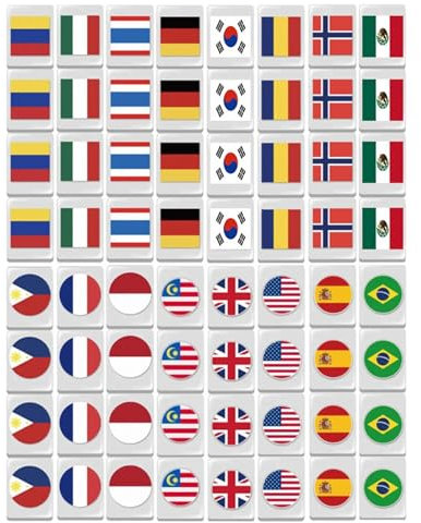 Seaside Escape Game Blocks, NI Mahjong-Set, 64 Spielsteine, Brettspiele, Nationalflaggen-Mahjong-Spielset, Flaggenmuster-Mahjong-Spiel, Escape Game Blocks Mahjong-Sets, Mahjong-Spielsteine-Set