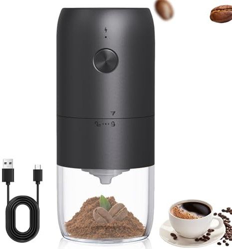 Asfrode Macinacaffè con ceramica, USB portatile elettrico ricaricabile, macinacaffè espresso macinacaffè regolabile per chicchi di caffè spezie fagioli