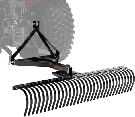 VEVOR Escarificadora de Remolque Detrás, 1525 mm de Escarificadora con 32 Púas de Acero, Rastrillo de Césped de 3 Puntos con Accesorios para Tractor, Rastrillo de Paisaje para Jardín, Granja, Césped