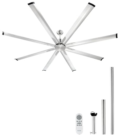 VEVOR 214 cm Deckenventilator ohne Beleuchtung, 6-Gang-Fernbedienung, 8 Flügel, umkehrbarer Gleichstrommotor, Ventilator für Schlafzimmer, Wohnzimmer, Terrasse, Innen-/Außenbereich, gebürstetes Nickel