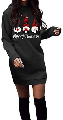 Vestito Natale da Donna, Vestito in Felpa Donna con Motivi Natalizi E Tasche Maglione Natalizia Comodo Abito Ideale per Feste di Natalizio Christmas Abbigliamento
