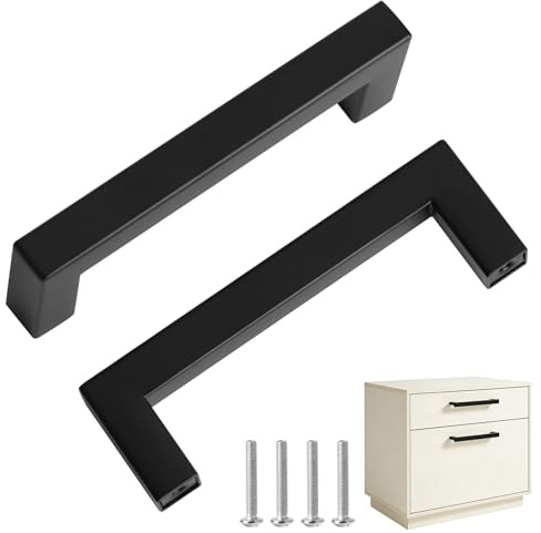 2 Pack Black Kitchen Cupboard Handles, 96mm Hole Center Stainless Steel Cabinet Door Handles T Bar Kitchen Pulls Square for Cabinets Cupboards Wardrobe Drawer Dresser with Screws