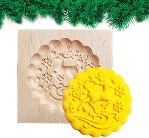 Molde de madera 3D para galletas, cortador antiadherente de madera de haya de 3.9 x 3 pulgadas, herramienta universal para hornear Navidad, prensa de pasteles de mantequilla, molde de postre hecho a
