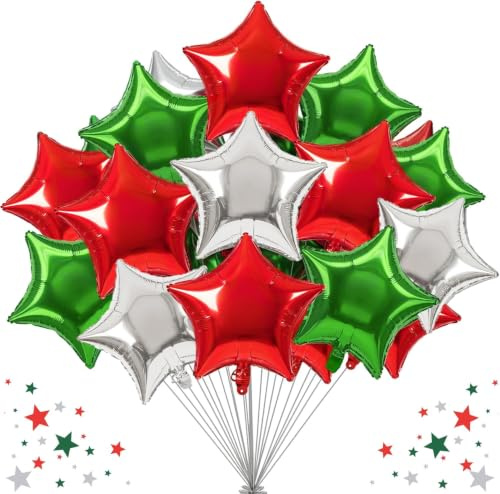 DecoGlee 30 st 45 cm stora silverröda silverstjärnformade folieballonger stora stjärnor helium mylar ballonger för halloween födelsedag bröllop möhippa årsdag förlovningsfest dekorationer tillbehör