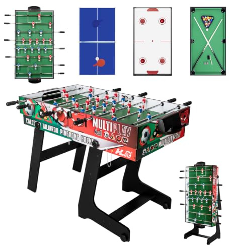 Hyner Mesa Juegos 4 en 1 123cm Billar Futbolín Air Hockey Ping Pong