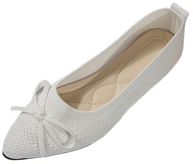 Generiska promenadskor dam sommar platta sommarskor slip-on | Skor med rosett stickade ballerinaskor sportiga avslappnade tygskor mjuka promenadsneakers halkfria