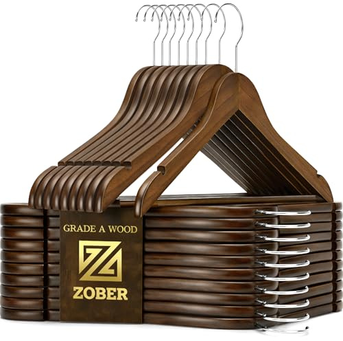 ZOBER Wooden Hangers - Heavy Duty, Non Slip Wood Hangers for Coats, Jackets, Suits, & Pants - Coat Hangers for Closet W/Bar and Notches 20 Pack