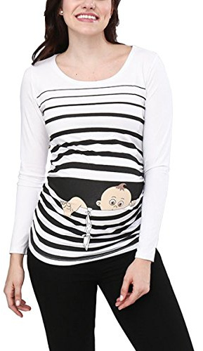 Baby flykt – roligt roligt sött mammamode med motiv för graviditeten mammaskjorta t-shirt graviditetsskjorta, långärmad, Vit, XL