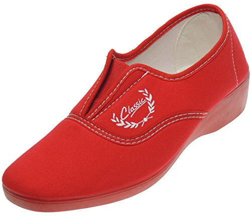 Calzados Romero. Zapatilla Deportiva Aerobic Lona Mujer Cuña 3.8Cm Ajuste Elástico Empeine Piso Goma Antidelizante Rojo Talla 37