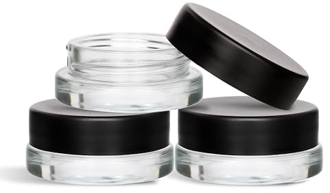 [120pcs] 7ml Low Profile Thick Glass Containers w/Black Lids - Concentrate Jars for Oil, Lip Balm, Wax, Cosmetics