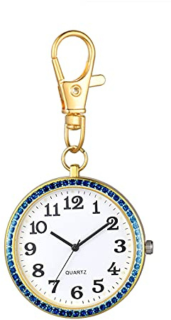 JewelryWe Montre d'Infirmière Homme Femme- Montre Surface de Chiffres Arabes & Porte-clés Sac à Dos Boucle & Boîtier en Diamant Complet Simple et Élégant Montre Infirmière (Coquille d'or)