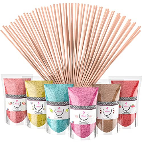 Misskandy®-Sucre Barbe à Papa pour machine lot de 6X160Gr (Arômes Naturels) Fraise- Pina colada- Cola-Pomme-Marshmallow-Framboise/poudre barbapapa+ 20 Bâtonnets Réutilisables (Offerts)