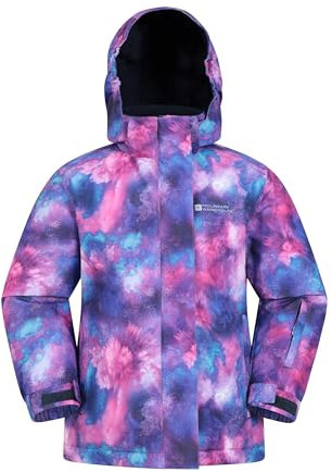 Mountain Warehouse Snowdrop Printed Kids Ski Jacket - Waterproof, Integrated Snowskirt, Detachable Hood, Adjustable Cuffs -Best for Snowboarding, Winter Sports Galaxy Ombre Kids Size 3-4 Years