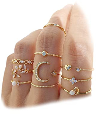 FUTIMELY Boho Retro Stackable Rings Sets for Women Knuckle Joint Finger Knuckle Nail Ring Sets Moon Stars Stack Preppy Statement Rings Cute Trendy Stuff Jewelry (10-10PC-Moon Stars Rings)