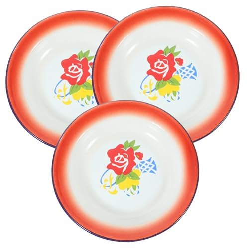 Yardwe 3 Stücke Retro Runde Gerichte Emaillegeschirr Platte Vintage Tabletts für Desserts Obst