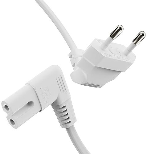 Etec Netzkabel - Euro Stecker 90° auf IEC Buchse (C7) 90° - 2.00m - weiß