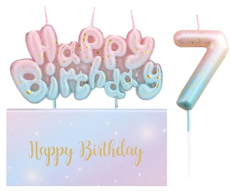 Ronoza® Geburtstagskerzen Zahlen 7, Geburtstagskerzen Kinder, Happy Birthday Kerze, Geburtstagskerze, Farbverlaufs Zahlen Buchstaben, Geburtstagskerzen für Torte, Zahlenkerze, Kerze 7 Geburtstag