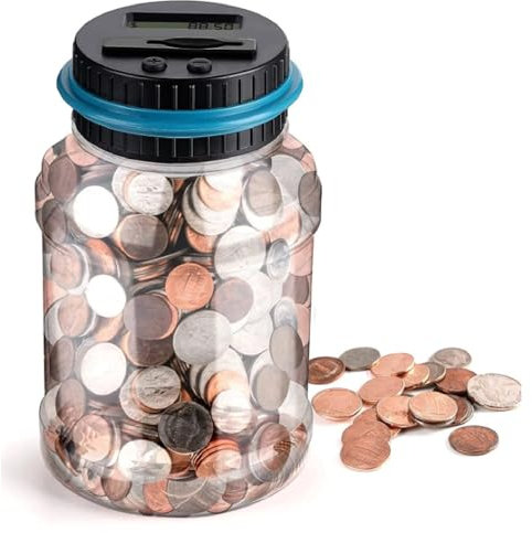 BARAC Hucha Electronica Adulto con Pantalla LCD, Automático Contador de Monedas Euros, Alcancias Digital, Transparente Gran Capacidad Caja de Dinero, Regalo Tarro Ahorro (1.8L)