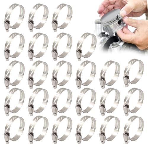 EYVRPAU 25 Piezas Abrazaderas de Manguera Acero Inoxidable 304 con Clip de Fijación para Tuberías de Agua (6-12 mm)